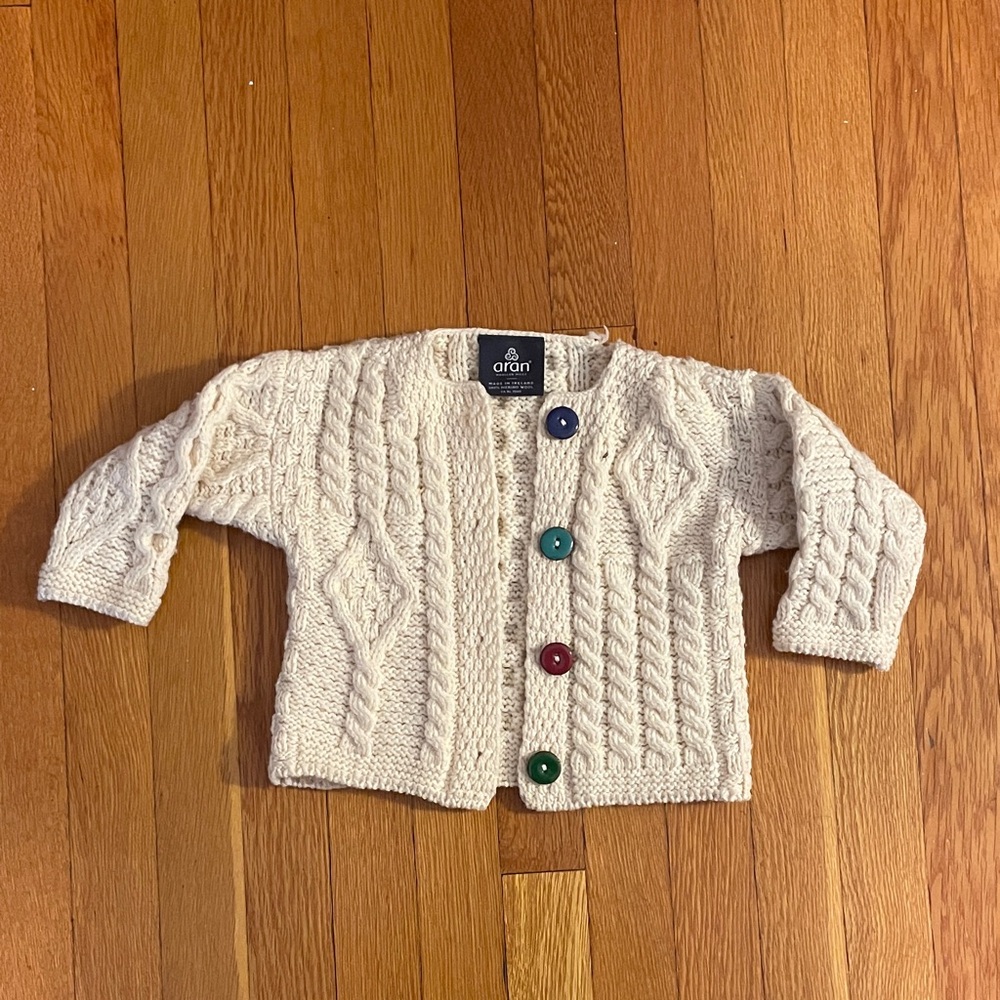 Aran Kids Ivory Cable Knit Cardigan